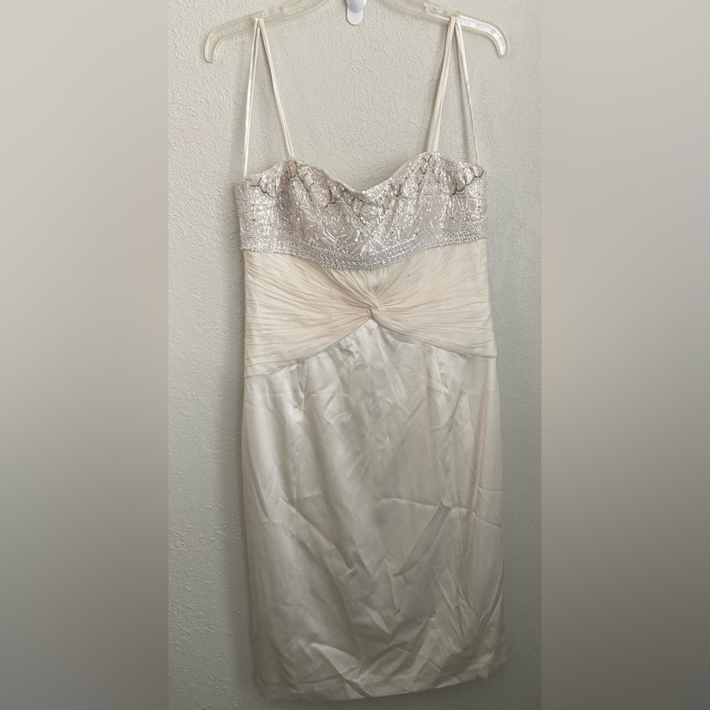 NWT Xeniya Elegant Cream Silk Strapless Beaded Dress Formal Cocktail Women Sz 8